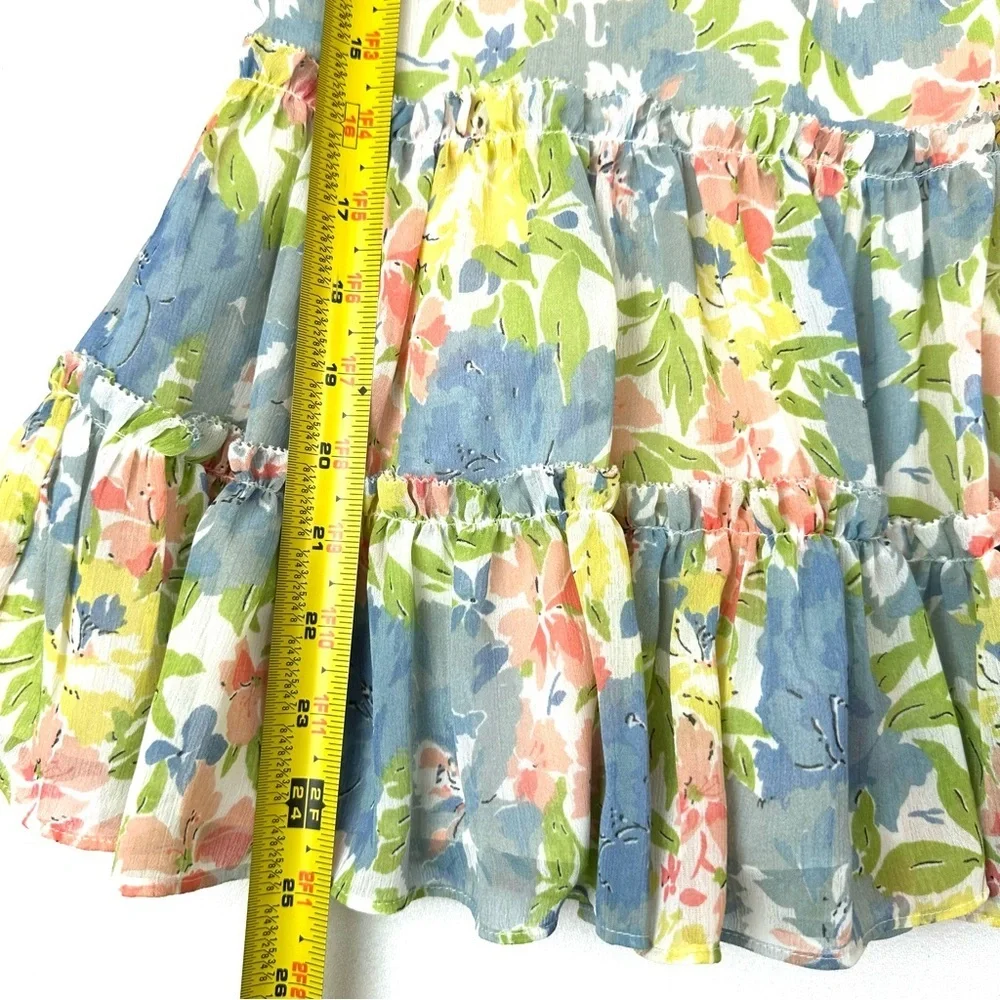 Ralph Lauren Chiffon Watercolor Floral Flutter Sleeve Tiered Dress Party